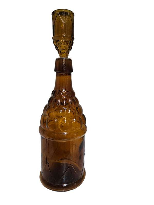 Vintage Amber Grapes and Drum Glass Bottle