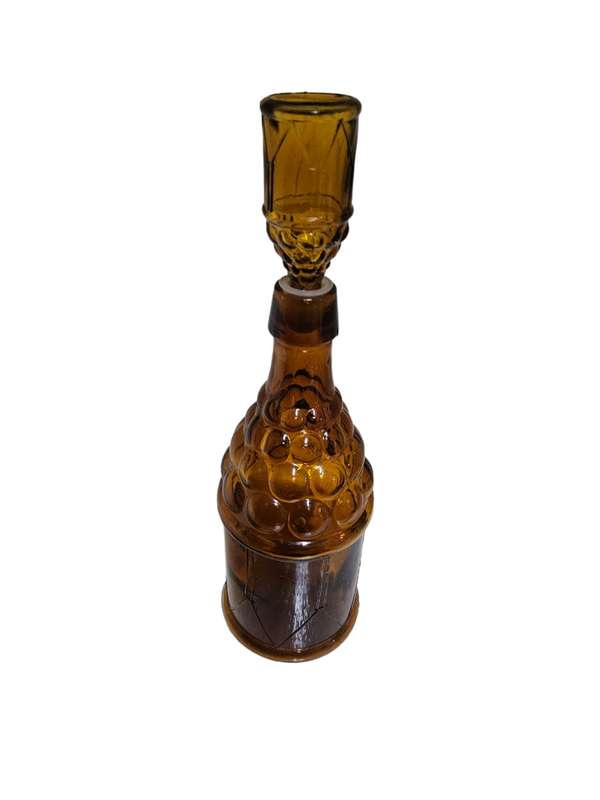 Vintage Amber Grapes and Drum Glass Bottle