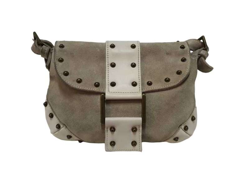 Suede and leather shoulder clutch