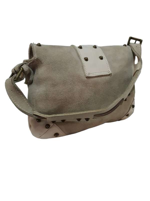 Suede and leather shoulder clutch