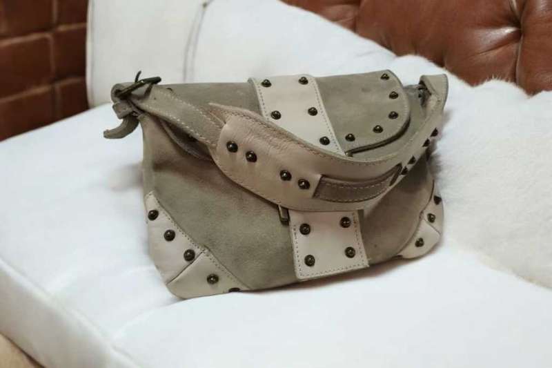 Suede and leather shoulder clutch