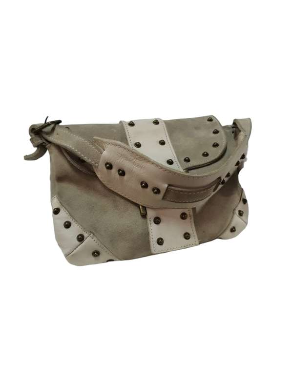 Suede and leather shoulder clutch