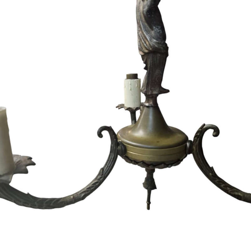 Antique Cherub  cast 3 arm Brass Chandelier