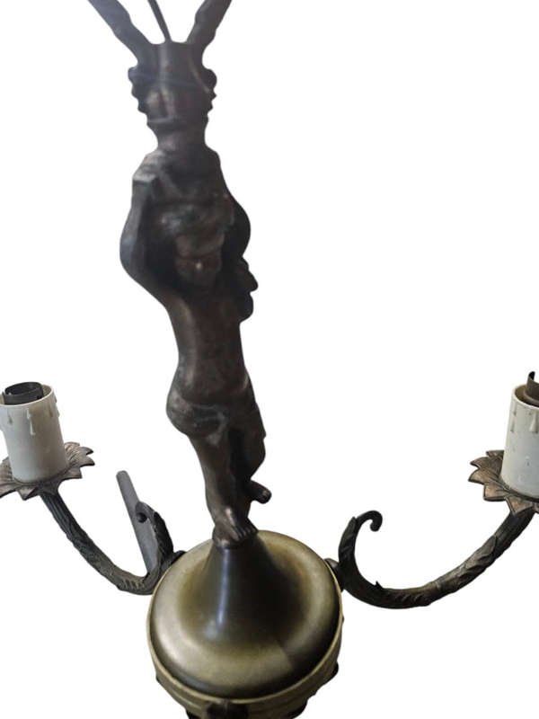 Antique Cherub  cast 3 arm Brass Chandelier