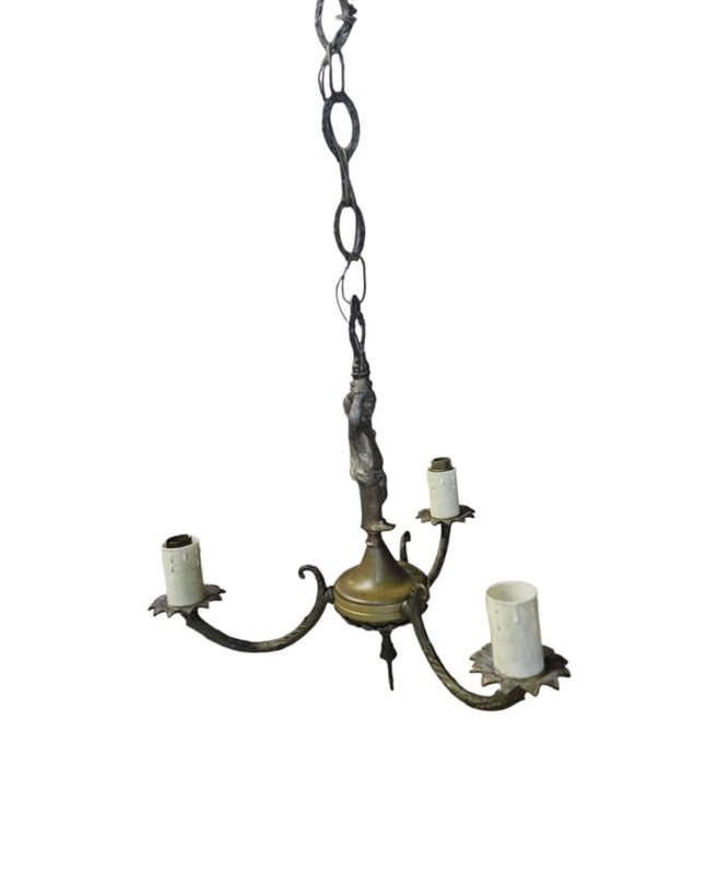 Antique Cherub  cast 3 arm Brass Chandelier