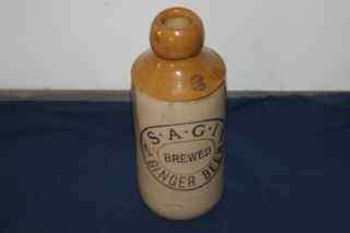 ANTIQUE SALT GLAZE BROWN GINGER BEER POTERY