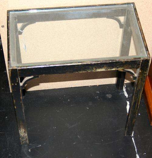 Magnificent Wooden table with nice detail and glass top, painted black