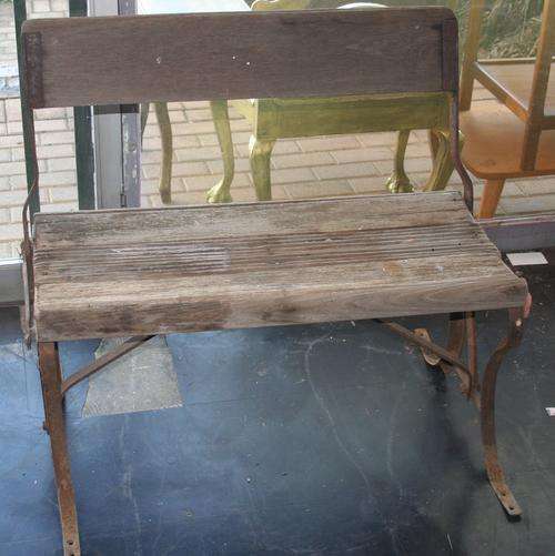 RARE FIND MAGNIFICENT ANTIQUE WOOD & METAL TRAM BENCH