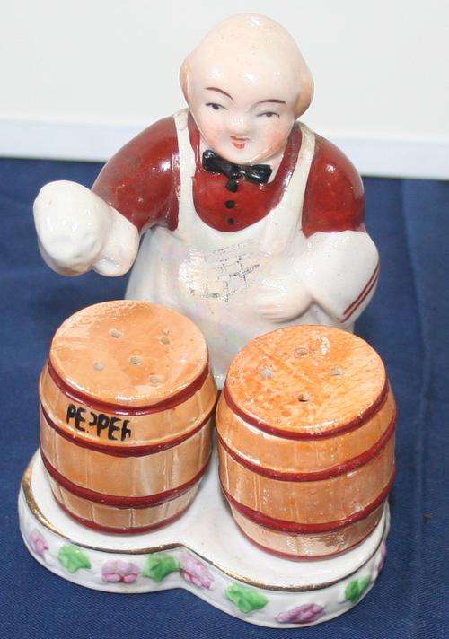 SUPERB ANTIQUE SALT AND PEPER SET ON A STAND MADE IN JAPAN