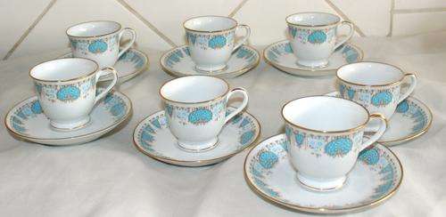 AN AWESOME NORITAKE OF JAPAN "BLUE TIDE" "2256" PATTERN 14 PIECE TEACUP SET