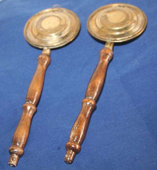 Two beautiful miniature Vintage Retro Brass & Wooden Handle Small Bed Warmer