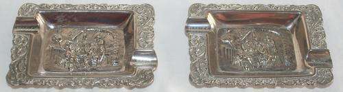 TWO ABSOLUTELY STUNNING SILVER METAL EMBOSSED ASHTRAYS, GORGEOUS