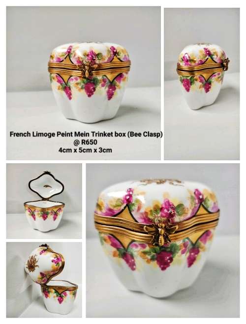 French Limoge Trinket Box Purple with Bee Clasp