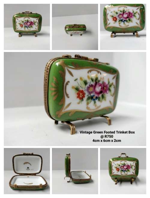 French Limoge Peint Mein Footed Trinket Box Green