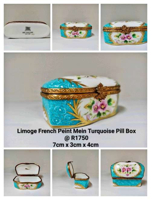 Rare French Limoge Peint Mein Turquoise Pill Box