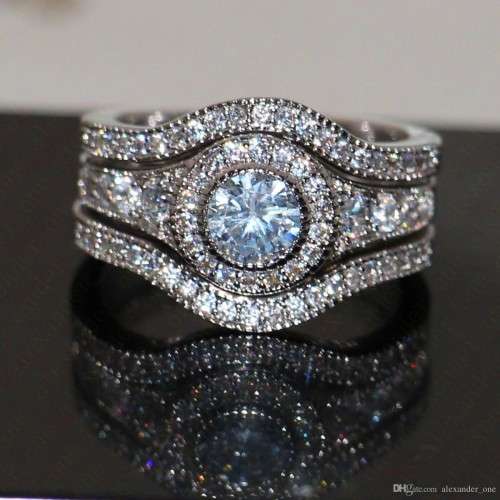 Wedding Ring For Women Vintage 10kt White Gold Filled With Inlay AAA CZ Simulated Diamond