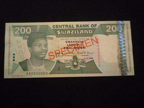 Swaziland 200 Emalangeni Specimen pic 28 UNC