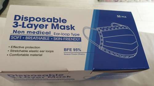 3 PLY BLACK DISPOSABLE FACE MASK (50)