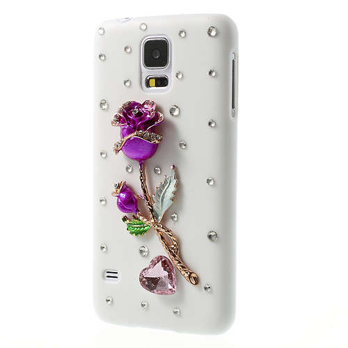 Samsung galaxy S5 G900 Fuchsia Diamante Pretty Rose White Hard Cover