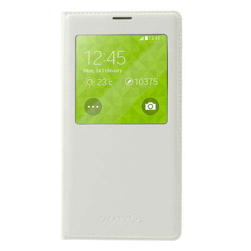 SAMSUNG GALAXY S5 WHITE COVER Window View Smart Leather Flip Battery Housing