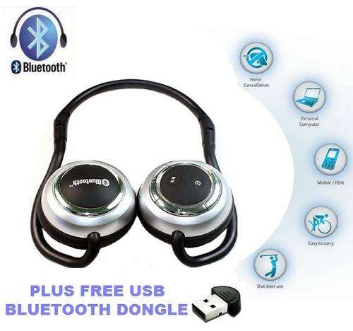 Wireless Bluetooth Stereo Hands-free Heaphones with Mic for PC/Mp3//Phones/PSP + Free USB Bluetooth