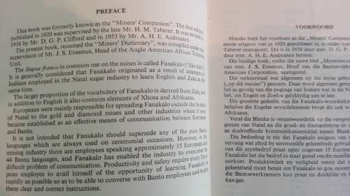 MINERS' DICTIONARY WOORDEBOEK VIR MYNWERKERS English Fanakalo Afrikaans Fanakalo