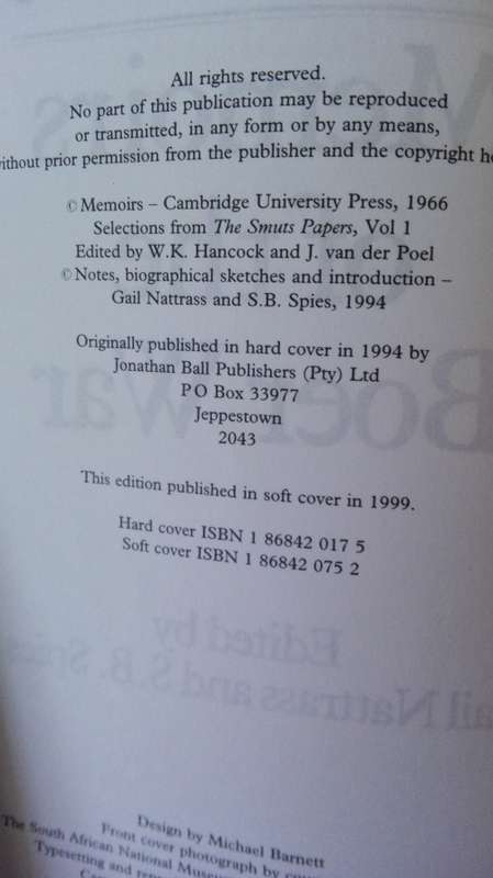JAN SMUTS MEMOIRS OF THE BOER WAR Edited by S B SPIES and Gail Nattrass