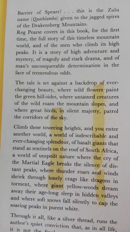 BARRIER OF SPEARS Drama of the Drakensberg by R O PEARSE First Edition 1973