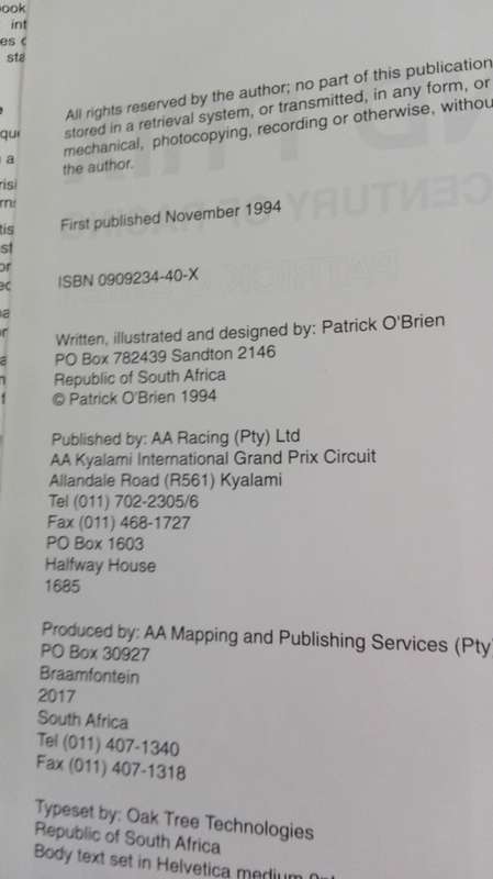 GRAND PRIX A Century of Racing by Patrick O'Brien AA Racing Kyalami :Motor Racing History Statistics