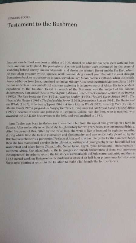 TESTAMENT TO THE BUSHMEN -LAURENS VAN DER POST and JANE TAYLOR