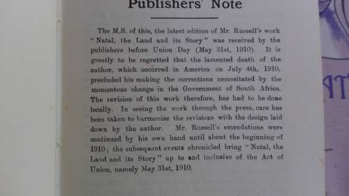 NATAL THE LAND AND ITS STORY BY ROBERT RUSSELL I S O Limited Edition 611 of 1000