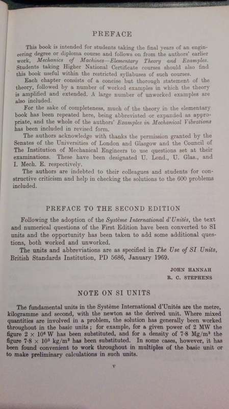 MECHANICS OF MACHINES by JOHN HANNAH AND R C STEPHENS