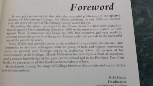 JIMELOYO-JI !! A History of the Maritzburg College First XV Skonk Nicholson and Tony Wiblin ( Rugby