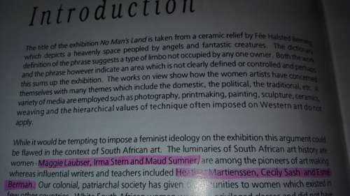 NO MAN`S LAND An Exhibition of recent works by South African Women March 1994 Durban  Art Gallery
