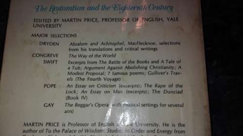 The Oxford Anthology of English Literature The RESTORATION AND THE EIGHTEENTH CENTURY Martin Price