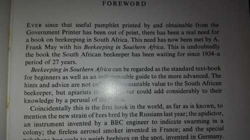 2 Books ; BEEKEEPING in SOUTH AFRICA by R H ANDERSON B BUYS & M F JOHANNSMEIER plus Frank May