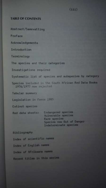 South African Red Data Book Terrestrial Mammals  Reay H N Smithers  Report No 125