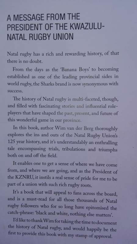 The Black & White Story, 125 year History of Natal Rugby Union by Wim Van Der Berg (The Sharks