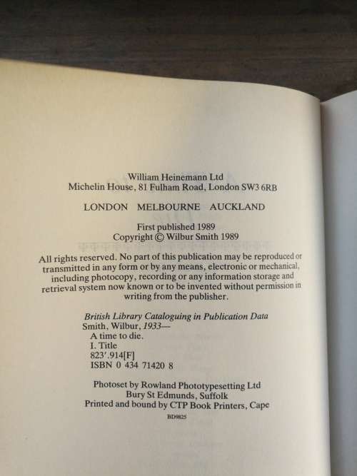 A TIME TO DIE WILBUR SMITH Hardcover Heinemann First Edition 1989