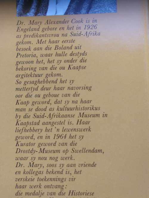 DIE KAAPSE KOMBUIS MARY A COOK  `n Beskrywing van sy ligging , uitleg en toebehore soos dit was 1800