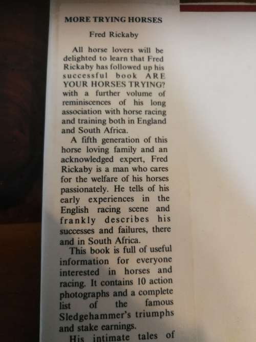 FRED RICKBY More Trying Horses plus John Hislop Breeding for Racing Revised Edition