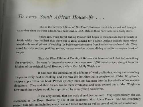 THE ROYAL HOSTESS South Africa's Own Cookbook  Eighth Edition 1970