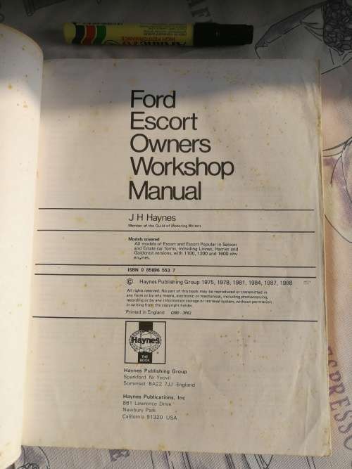 FORD ESCORT Owners Workshop Manual Sept. 1975 to Sept. 1980 ( HAYNES )  Motor car vehicle