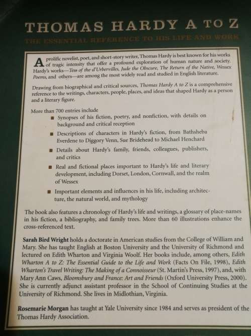 THOMAS HARDY A TO Z THE ESSENTIAL REFERENCE to his LIFE and WORK SARAH BIRD WRIGHT English literatur