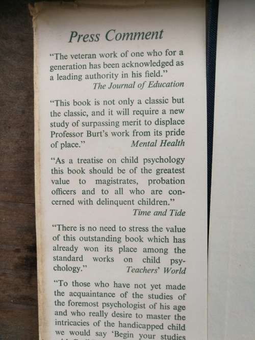 THE YOUNG DELINQUENT SIR CYRIL BURT Reprint Revised 1957 ( delinquency  Psychology )