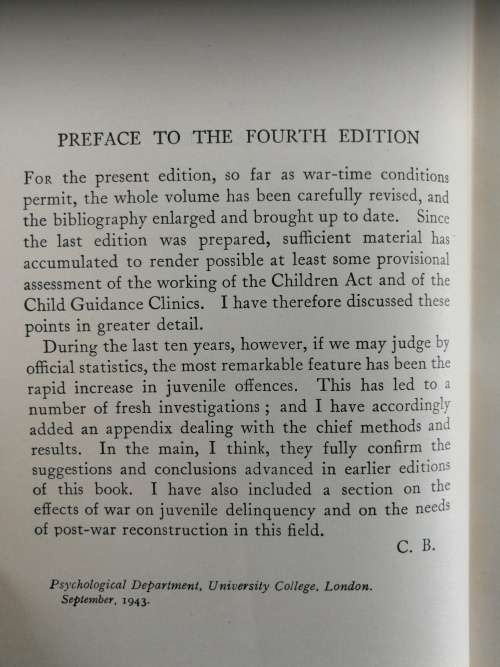 THE YOUNG DELINQUENT SIR CYRIL BURT Reprint Revised 1957 ( delinquency  Psychology )