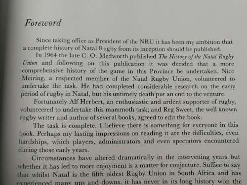 THE NATAL RUGBY STORY ALFRED HERBERT  Edited by REG SWEET ( Sharks  Rugby )