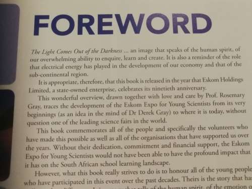Light comes out of the Darkness The HISTORY of ESKOM EXPO for YOUNG SCIENTISTS by ROSEMARY GRAY