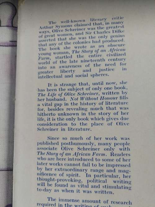 OLIVE SCHREINER  The Life and Writings VERA BUCHANAN-GOULD NOT WITHOUT HONOUR