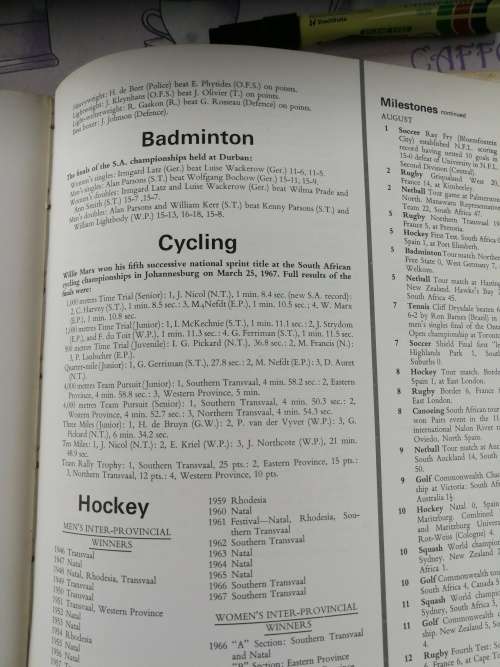 THE 1967 SOUTH AFRICAN SPORTS ANNUAL Rand Daily Mail Production Sporting achievements Rugby Cricket